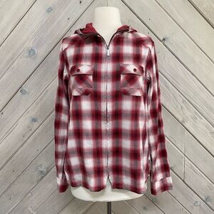 Horny Toad Red and White Plaid Zip-Up Hoodie